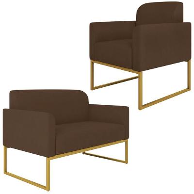 Conjunto Namoradeira e Poltrona Isabella G19 Suede Marrom e Dourado Gran Belo
