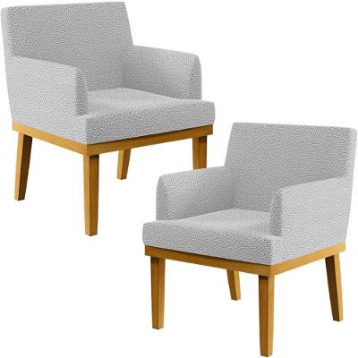 Kit 2 Poltronas Decorativas Beatriz W01 Bouclê Cinza para Sala de Estar Base Mel Lyam Decor