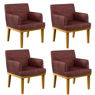Kit 4 Poltronas Decorativas Beatriz W01 em Linho Bordô com Pés Palito Lyam Decor