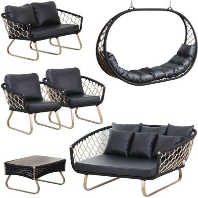 Kit 2 Poltronas Sofá e Mesa Balanço Suspenso Milao Alumínio Assento Estofado Preto Trama Original