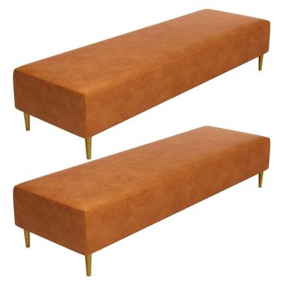 Kit 2 Puffs Bali W01 Retangular Espuma Couro Sintético Canela para Sala Lyam Decor