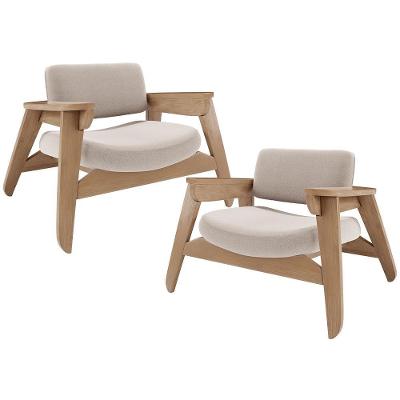 Kit 2 Poltronas Living Concept L02 Nature para Sala Suede Creme Lyam Decor