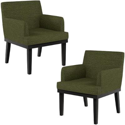 Kit 2 Poltronas Decorativas Beatriz W01 para Sala de Estar Linho Verde Pés Madeira Lyam Decor