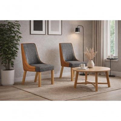 Kit 2 Poltronas Bella Decorativas para Sala Linho Cinza com Pés de Madeira Arbo