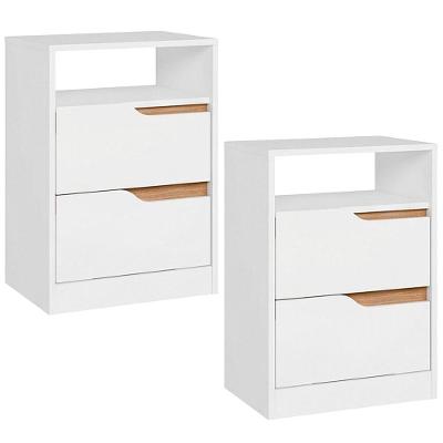 Kit 2 Mesas de Cabeceira Lody A04 Flex 2 Gavetas MDP Branco Freijó Lyam Decor