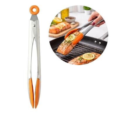 Pegador de Alimentos BS40153 Multiuso Aço Inoxidável e Silicone para Churrasco e Saladas Laranja