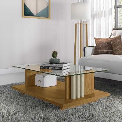 Mesa de Centro G97 Retangular Vidro com Estrutura MDF-MDP Cumaru-opala Gran Belo