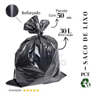 Saco de Lixo 30L Super Reforçado Plástico Preto com 100 Unidades Higipack