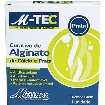 Curativo de Alginato de Cálcio e Prata Missner M-tec para Feridas Diversas 10x10cm Unidade