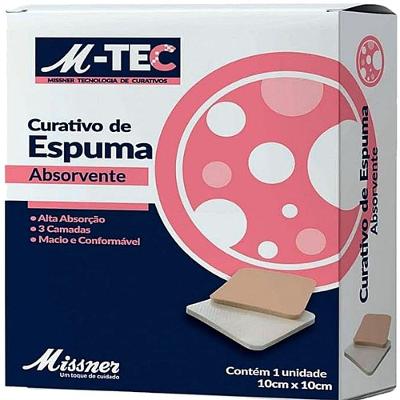 Curativo de Espuma Absorvente Missner M-tec para Cicatrização Poliuretano 10x10cm