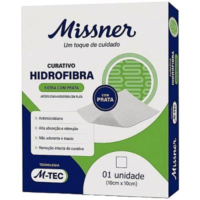 Curativo de Hidrofibra Extra com Prata Missner para Feridas Hidrofibra Extra com Prata 10cmx10cm
