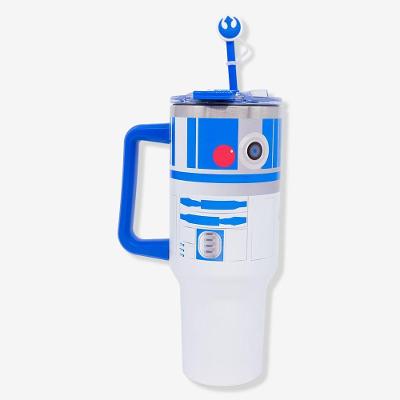Copo Térmico Tumbler R2d2 em Aço Inoxidável e Plástico com Tampa e Canudo Transparente Star Wars