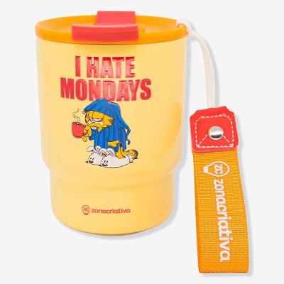 Copo Térmico To Go Garfield 400ML em Aço Inoxidável com Tampa Antivazamento e Canudo Roots To Go