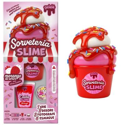 Kit Slime Infantil Sorveteria Morango do Amor com Acessórios Temáticos Gelelé