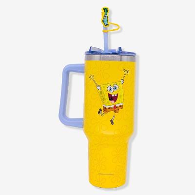 Copo Térmico Tumbler Bob Esponja 1,15L em Aço Inoxidável com Parede Dupla Tampa Rosqueável Canudo