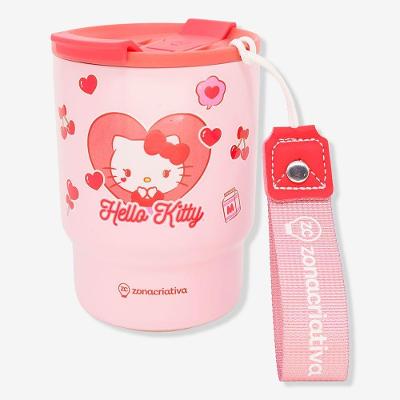 Copo Térmico To Go 400ML em Aço Inoxidável com Tampa Antivazamento Rosa Hello Kitty
