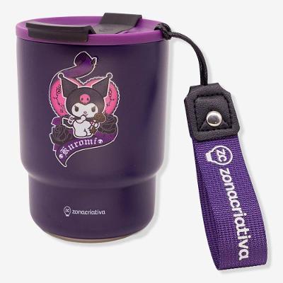 Copo Térmico To Go Kuromi 400ML Inox com Tampa Antivazamento e Alça Roxo Hello Kitty