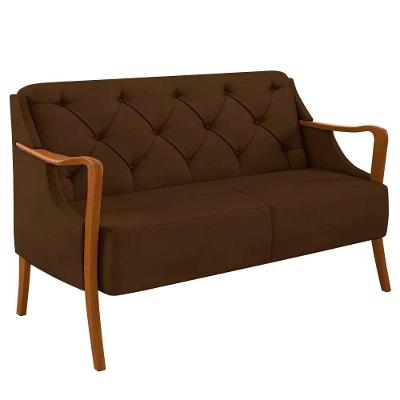 Poltrona Namoradeira Hand G45 Decorativa 2 Lugares Veludo Marrom com Pés Palito Gran Belo