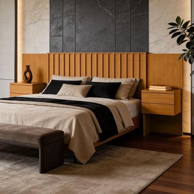 Cabeceira de Madeira Andria A04 Casal Queen King com Mesas Laterais MDP Cinamomo Marrom Lyam Decor