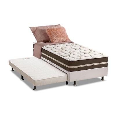 Cama Box com Colchão Solteiro Classic Brown com Cama Auxiliar Molas Bonnel Branco e Marrom Anjos