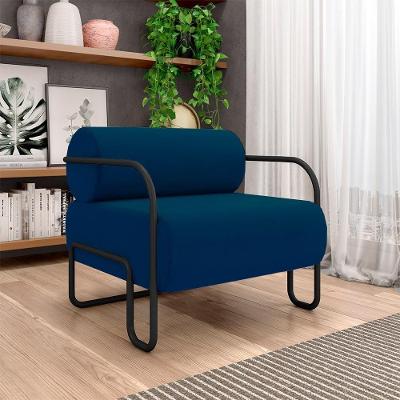 Poltrona Polatsk G33 Decorativa Sala de Estar Veludo Azul com Assento Macio Gran Belo