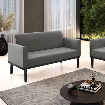 Poltrona Namoradeira Isabella Decorativa Suede Grafite G19 com Pés em Madeira Gran Belo