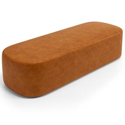 Puff Decorativo Orgânico Doha W01 Retangular Madeira Maciça Couro Sintético Canela Lyam Decor
