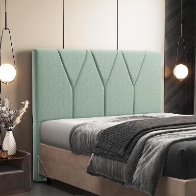 Cabeceira Cama Box Queen Aurora W01 Madeira Maciça Estofada Linho Verde Menta Lyam Decor
