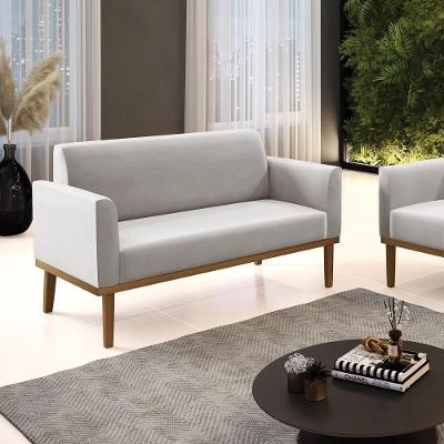 Poltrona Namoradeira Isabella G19 Decorativa Veludo Cinza com Pés em Madeira Gran Belo