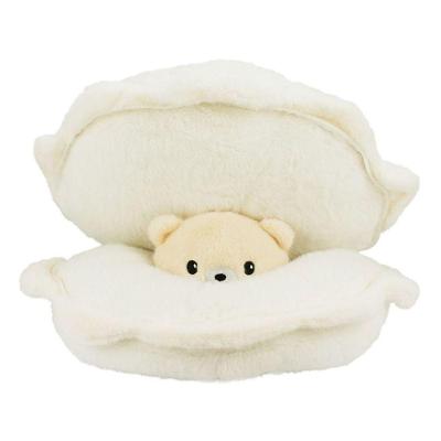Pelúcia Concha com Urso Bege Dentro 19x34cm com Zíper em Poliéster para Presentear