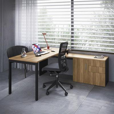 Mesa para Escritório em l Idea A03 Moderna 3 Gavetas 160cm Nogal Sevilha Preto Lyam Decor
