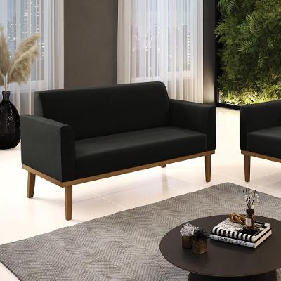 Poltrona Namoradeira Isabella G19 Suede Preto Assento D-23 Pés Madeira Gran Belo