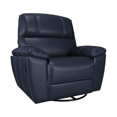 Poltrona do Papai Reclinável Giratória Armênia Glider Mecânico Couro Azul G40 Gran Belo