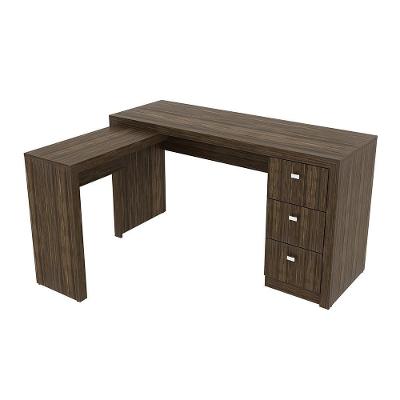 Mesa para Escritório de Canto ME4101 3 Gavetas Nogal Gran Belo