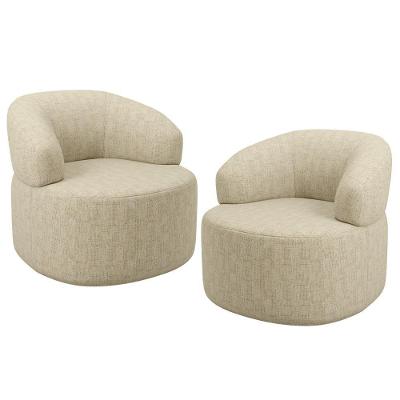 Kit 02 Poltronas Giratórias Helena L02 para Sala de Estar Linho Bege Lyam Decor