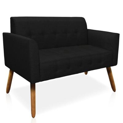 Poltrona Namoradeira Karen G19 Decorativa Linho Preto com Pés Palito Gran Belo