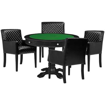 Mesa de Jogos Victoria Redonda 4 Lugares Tampo Reversível MDF com 4 Cadeiras Liverpool PU Preto