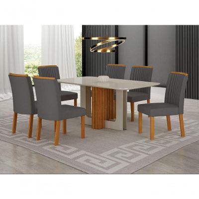 Conjunto de Jantar Izabelle 6 Lugares Tampo de Vidro Mesa 160x80cm Arbo