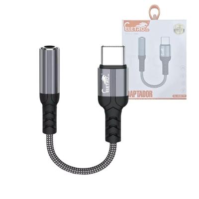 Adaptador Usb Tipo C Eletromex para Fone de Ouvido Fêmea P2 3,5mm Cinza