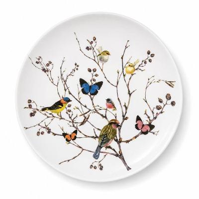 Prato Raso Birds de Cerâmica 26,5cm Branco para Refeições Sofisticadas em Casa Tem