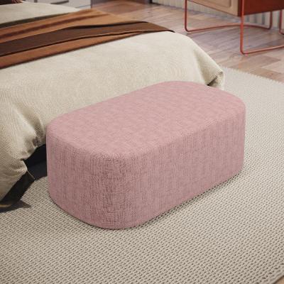 Puff Decorativo Orgânico Doha W01 Retangular Linho Rosa para Living e Quarto Lyam Decor