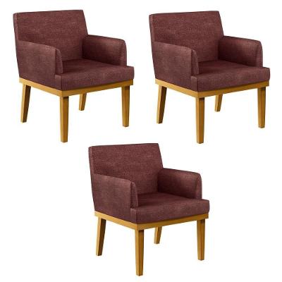 Kit 03 Poltronas Decorativas Beatriz W01 Linho Bordô Lyam Decor