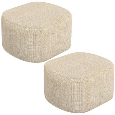 Kit 2 Puffs Decorativo Orgânico Doha W01 Retangular Linho Palha para Living e Quarto Lyam Decor
