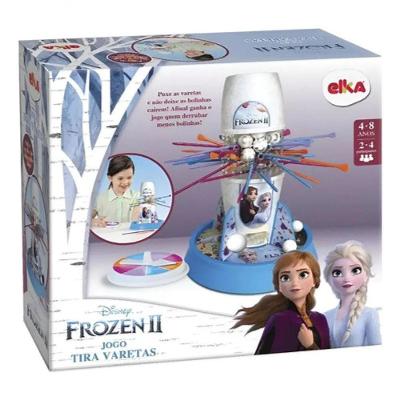 Jogo de Mesa Infantil Tira Varetas Frozen Ii com Torre Roleta Bolinhas e Personagens Elsa e Anna