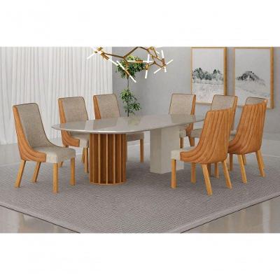 Conjunto de Jantar Pilar 8 Lugares Tampo em MDF com Vidro e Cadeiras Terracota Arbo