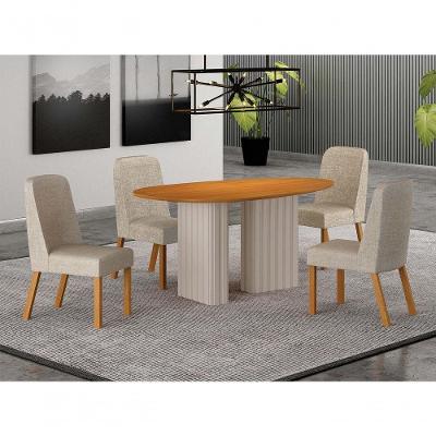Conjunto de Jantar Iza 4 Lugares Tampo em MDF Mesa 135x90cm com Cadeiras Arbo