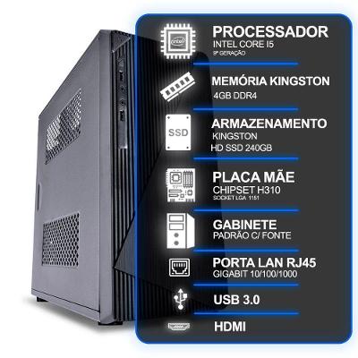 Computador Desktop Intel Core I5 9a Geração 4GB Ram Ssd 240GB sem Sistema Operacional