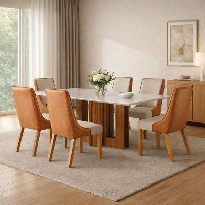 Conjunto Jantar Tifany 6 Lugares Mesa 180cm Tampo em MDF com Vidro e Cadeiras Terracota Arbo