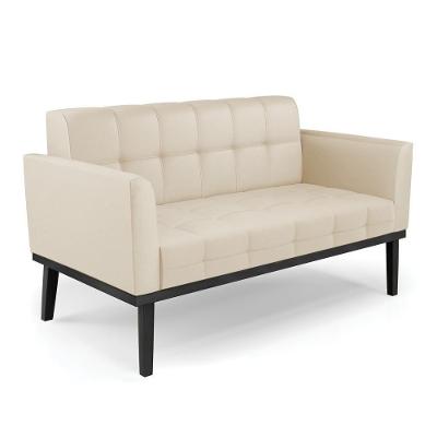 Poltrona Namoradeira Karen G19 Decorativa Corino Bege para Sala de Estar Gran Belo