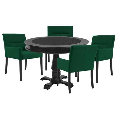 Mesa de Jogos Victoria 4 Lugares Tampo Reversível 110cm Preto com Cadeiras Vicenza Verde Gran Belo